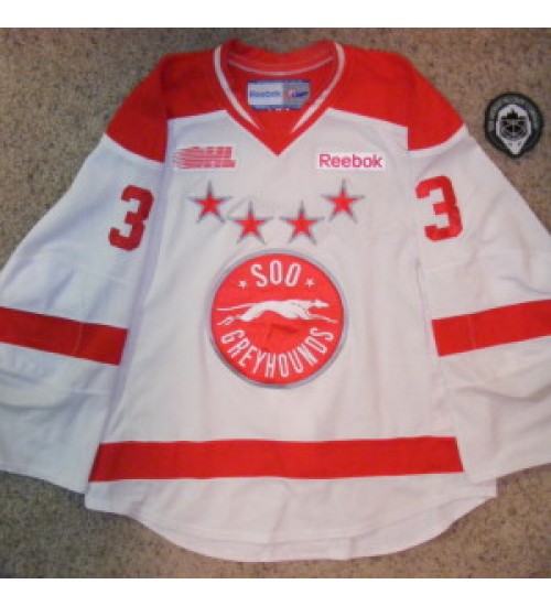 Custom OHL Sault Ste Marie Soo Greyhounds 2009 13 3 Hockey Jersey Home White